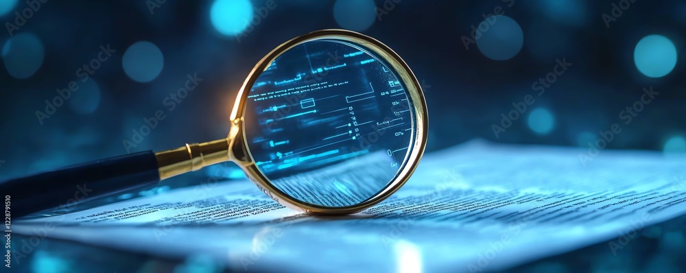 Poster a magnifying glass held over a document with a checklist
