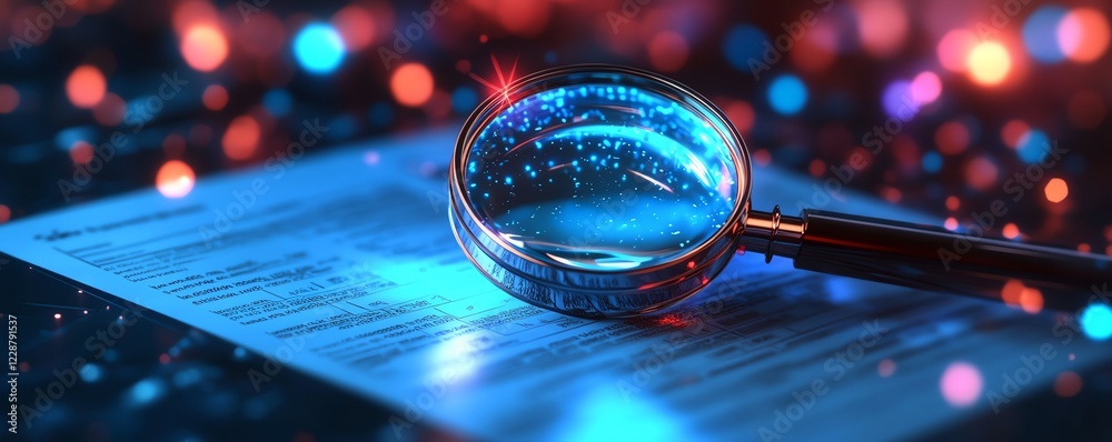 Poster a magnifying glass held over a document with a checklist