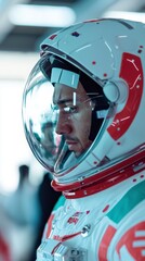 Fototapeta premium Astronaut Close up Space Exploration Helmet Suit Portrait Science Future Cosmonaut