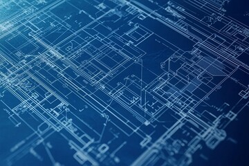 Blueprint illustration displaying complex architectural designs on a digital platform, complete with precise measurements and annotations, perfect for architects and engineers.
