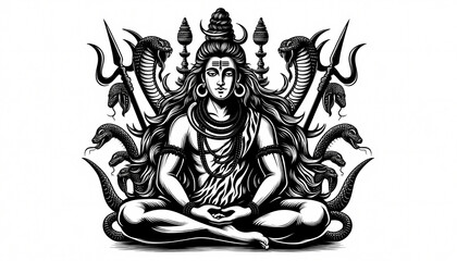 Obraz premium Lord Shiva God Shiva meditation on the mountain - maha shivaratri