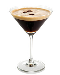 Espresso Martini Cocktail: A classic espresso martini cocktail, featuring a creamy, coffee-infused concoction topped with espresso beans, presented in a sleek martini glass.  