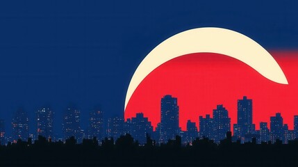 Fototapeta premium Silhouetted skyline against a stunning moonlit background.