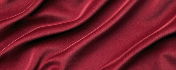 A luxurious, deep red fabric drapes elegantly, showcasing smooth waves and rich texture.