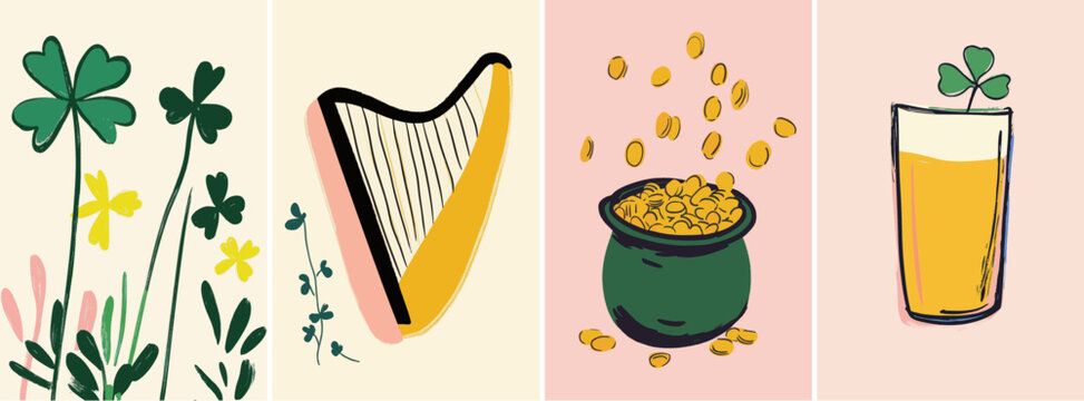 St Patrick's Day irish traditional celebration set of hand drawn cute design elements - Powered by Adobe