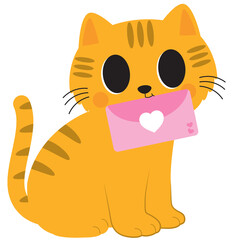 orange cat, Valentine’s kitten, romantic tabby cat, cute feline illustration, ginger cat with hearts, love-themed kitty