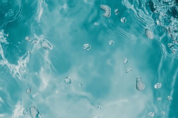 Teal water surface with bubbles and ripples.