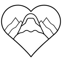 Elegant Line Art Mountain in a Heart