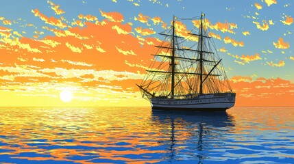 Obraz premium Sunset Sailboat Ocean Calm Waterscape