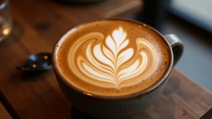 A fiery latte art design featuring a flame, perfect for cozy moments on cold afternoons, evoking warmth and comfort in every sip.