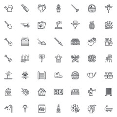 Garden tools and equipment line icons set