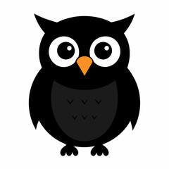  Black cartoon cute Owl vector on white background.