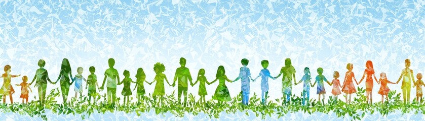 Fototapeta premium Diverse family holding hands, nature background, unity concept