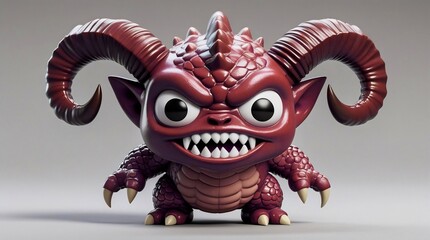 Naklejka premium Red Monster with Big Horns and Sharp Teeth