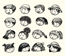 Diverse Children's Faces in Sketch Style