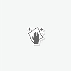 Hand holding a cloth wiping a surface icon sticker isolated on gray background