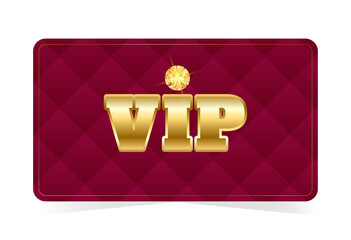 Premium gold trimmed membership VIP card with diamond. Red leather background. Vector illustration on transparent background