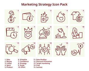  Marketing Strategy Icon Pack Outline Style