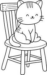Cute cat sitting on a chair cartoon animal outline,line art clipart png illustration