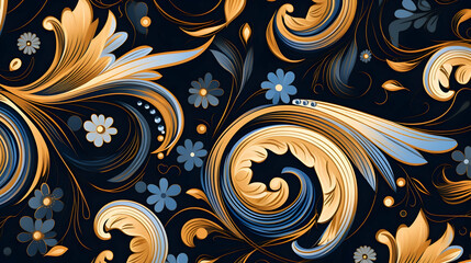 Elegant thai seamless pattern design featuring traditional thai elements bangkok digital art dark background decorative style