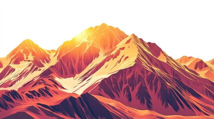 Majestic mountain range at sunrise, showcasing vibrant colors and rugged terrain in a serene landscape