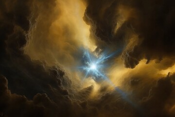 A mesmerizing cosmic explosion radiates energy in deep space, surrounded by glowing nebula clouds. This sci-fi-inspired artwork captures the beauty and mystery of the universe.