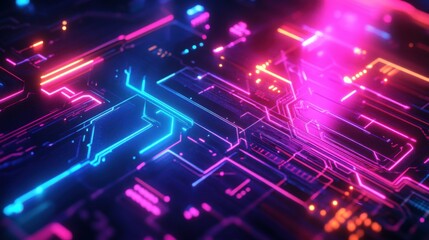 Obraz premium Neon Circuitry: Abstract Digital Art
