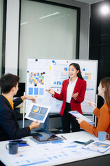 Young business creative team are brainstorming planning discussing while sitting in creative business discussing work