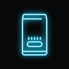 Blue neon glowing smartphone with low battery symbol on the screen