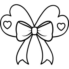 Graceful Bow and Hearts Outline Style