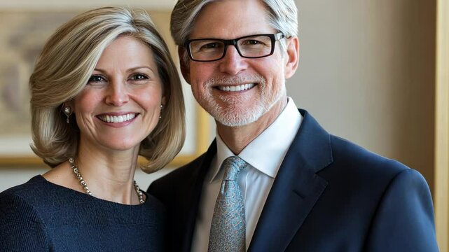 Portrait of a Happy Couple, Elegant Attire, Indoor Setting