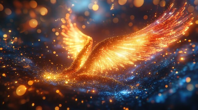 The music of the flying notas with wings and magical light effects