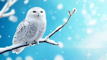 Majestic Snowy Owl Perched on a Branch in a Winter Wonderland Scene