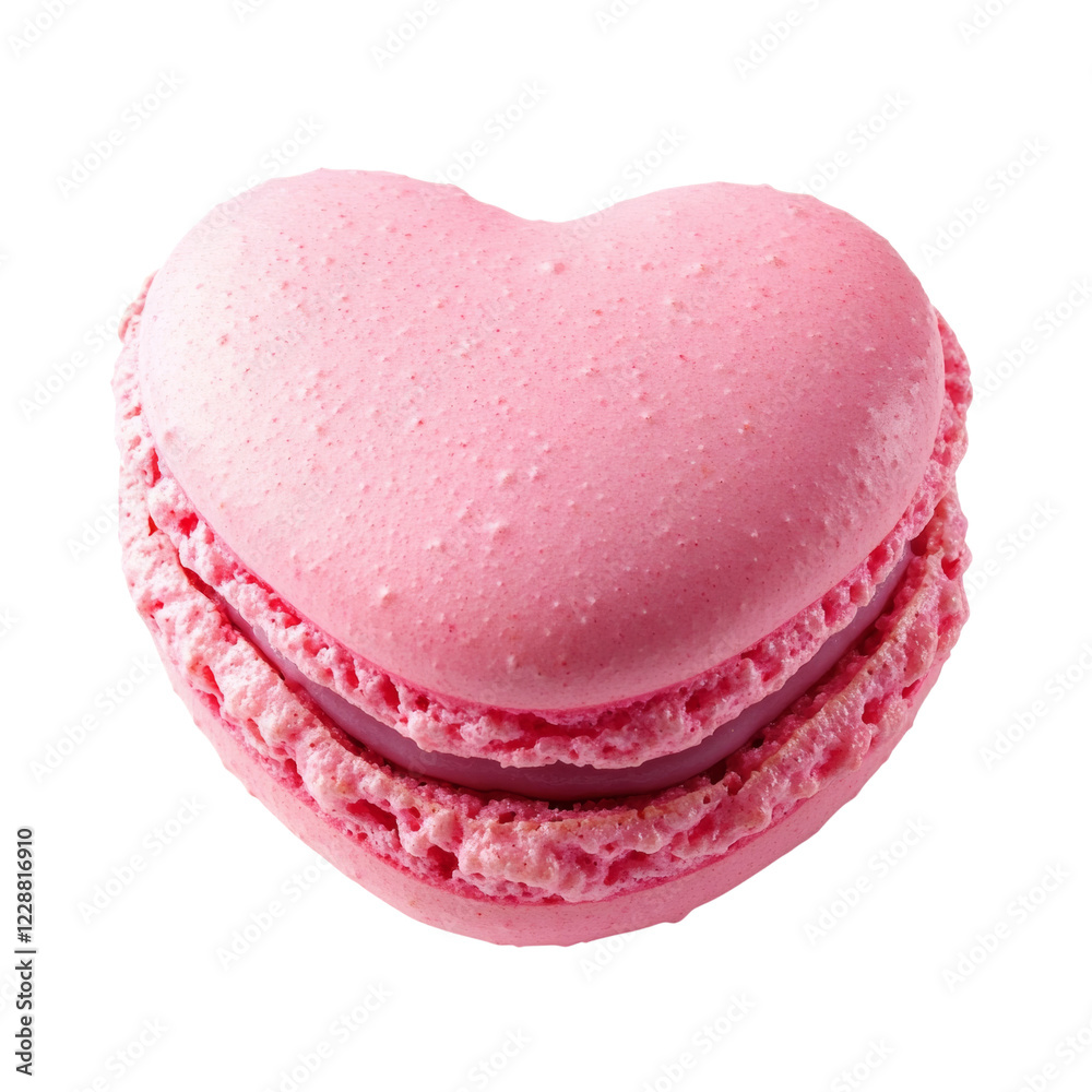 Poster a single pink heart-shaped macaron is presented against a black background showcasing its delicate t