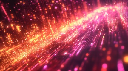 Obraz premium Abstract glowing particles, vibrant red and orange streaks, energy, motion blur.