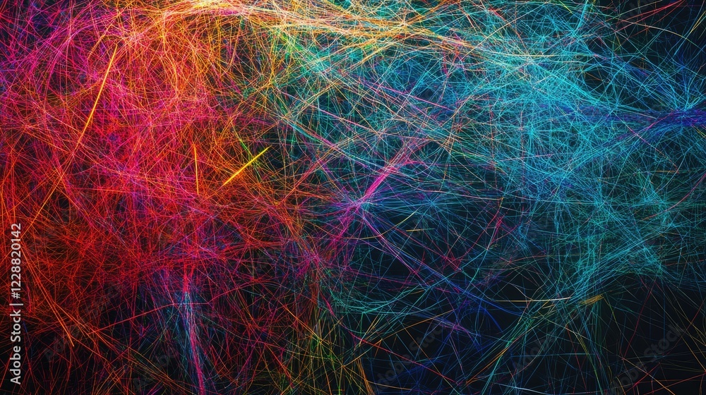 Poster a vibrant display of interconnected lines and data streams, representing cyber data flow and network