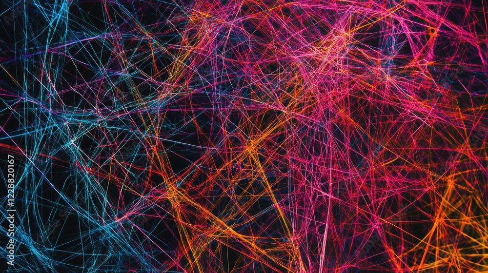 Poster a vibrant display of interconnected lines and data streams, representing cyber data flow and network