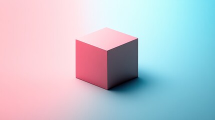 Fototapeta premium Pink cube on gradient background; minimal design; website banner