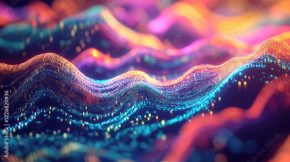 Poster abstract network connections and streaming data fields, showcasing blockchain and big data concepts 