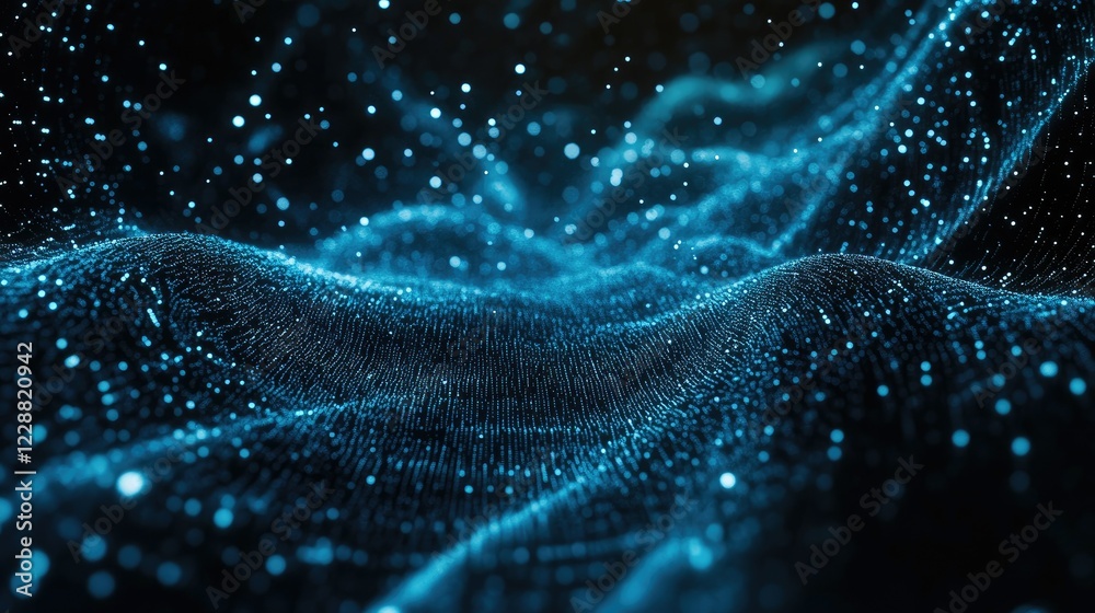 Poster abstract network connections and streaming data fields, showcasing blockchain and big data concepts 