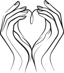 Hands Forming Heart - Minimalist Line Art