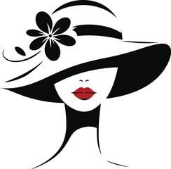 Elegant Lady in Floral Hat - Fashion Silhouette Art
