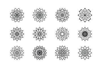 Minimal islamic mandala art set.  patterns. Collection of geometrical mandalas. Boho ornament.
