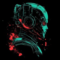 Futuristic robot head profile, vibrant colors, abstract background