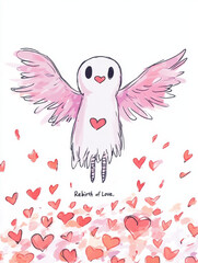 Obraz premium Playful Skeleton Phoenix with Heart Flames and Love Theme: Dark Love Reaper Valentine Illustration T-Shirt Designs