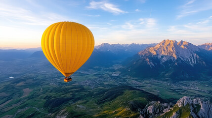 Fototapeta premium hot air balloon soaring over stunning mountain landscape at sunset