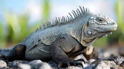 Gray Iguana on Rocks Profile View