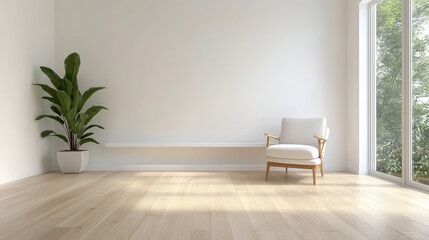 Minimalist reading space with ergonomic chair and indoor plant