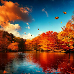 Golden Autumn Sunset Over a Serene Lake