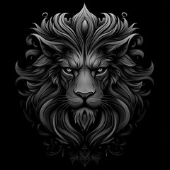 Obraz premium Stylized lion head graphic design, ornate frame, black and gray